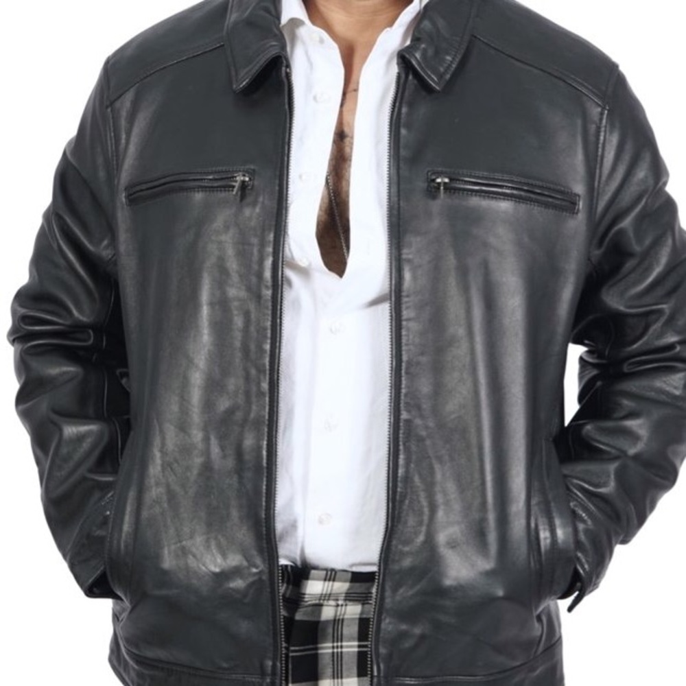 Boston Harbour Black Leather Bomber Jacket
